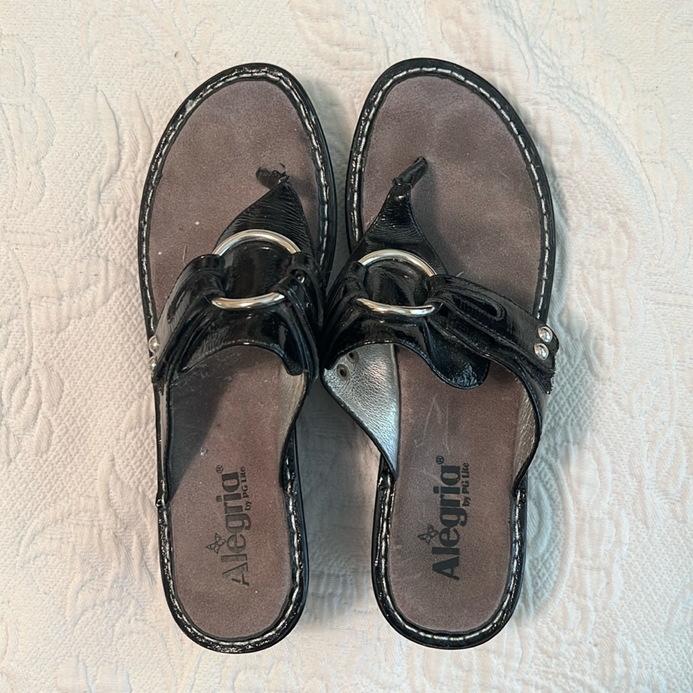 Alegria Black Wedge Sandal Size 41 with Velcro Strap